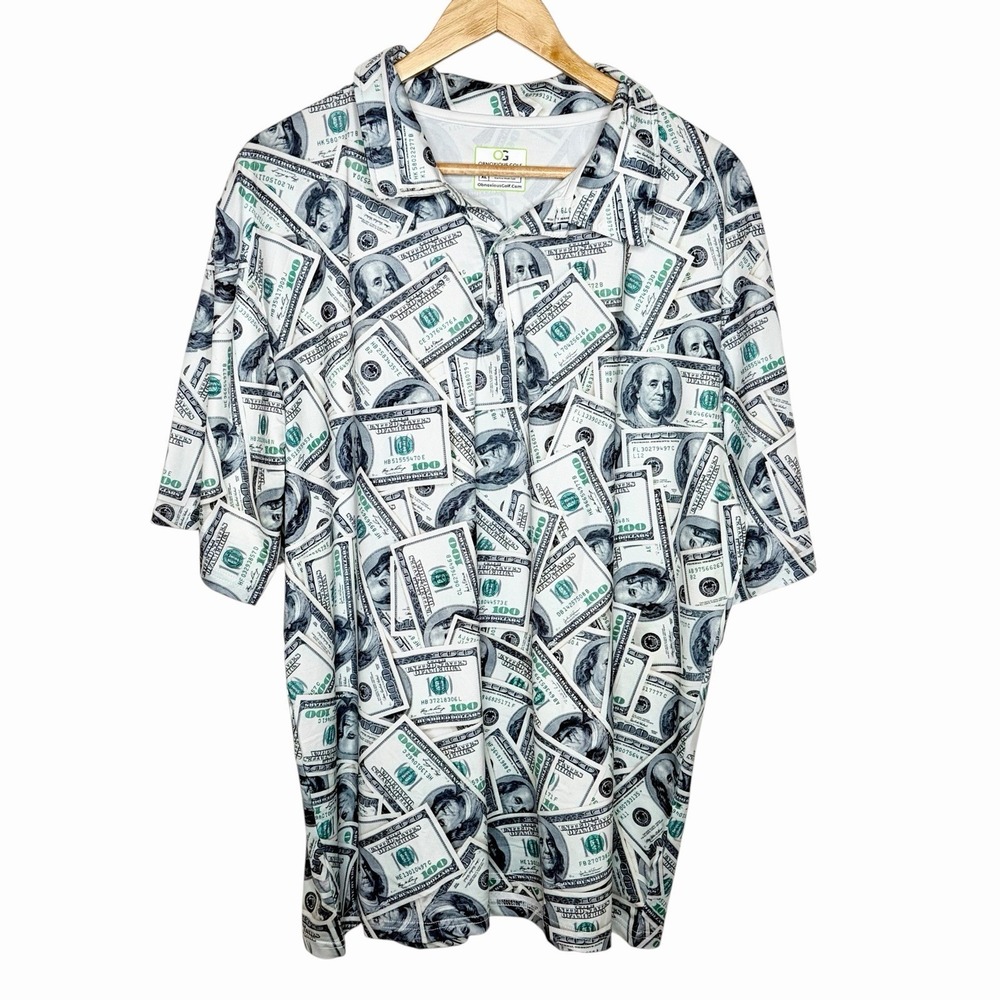 Obnoxious Golf Men's Performance Polo XL Dollars All About Benjamins AOP S/S